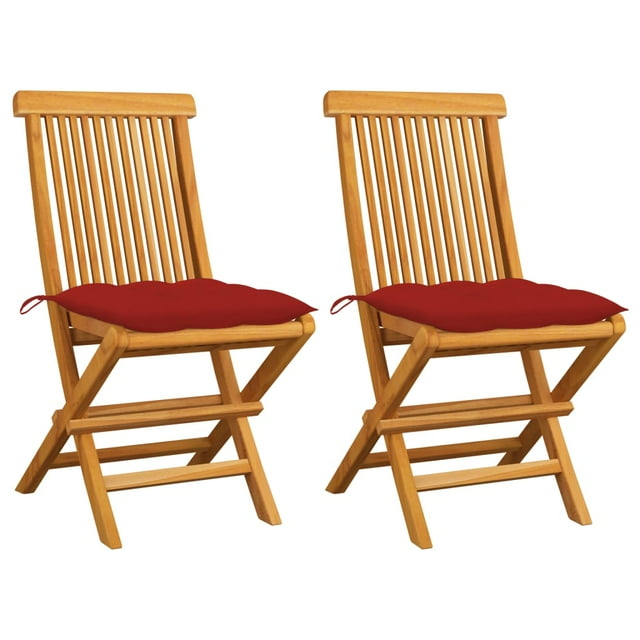 vidaXL Chaises de Jardin avec Coussins Rouges 2 Pcs Bois de Teck Massif