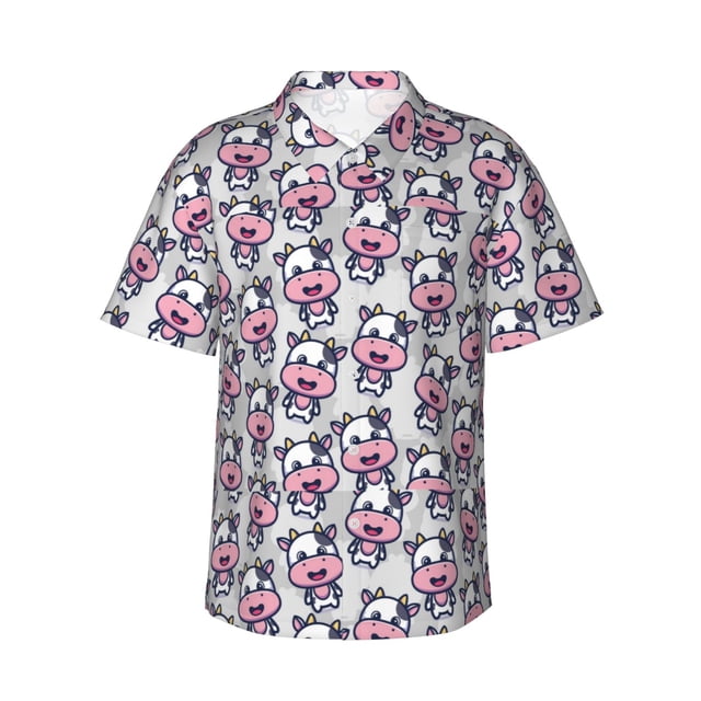 Fotbe Baby Cow Camisa Hawaiana para Hombre Unisex – Camisa Casual de Verano con Botones de Manga Corta de Algodón y Lino,Small