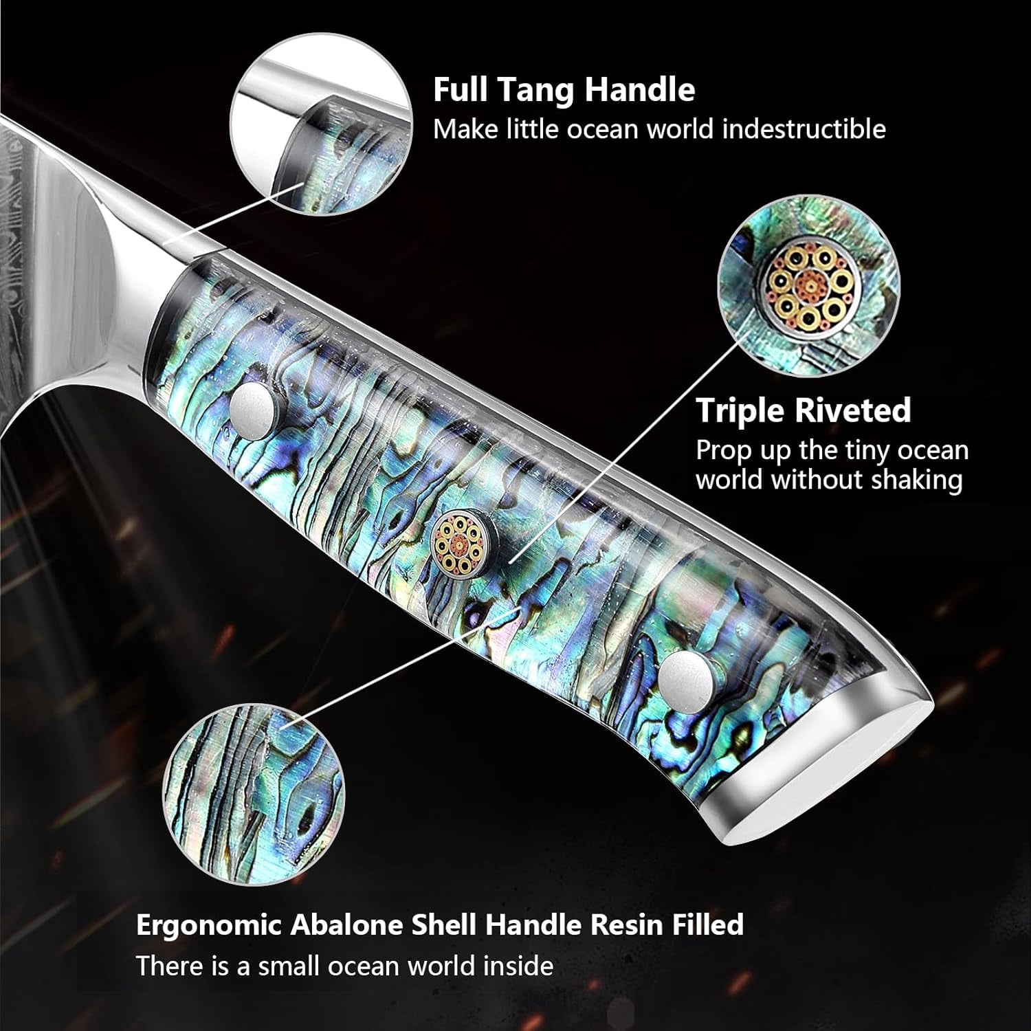 Damascus Steel Chef Knife 8 Inch, Japanese Professional 10Cr15MOV Blade with Hand Forged Hammer Pattern, Ultra Sharp Kitchen Knife with Abalone Shell Ergonomic Handle