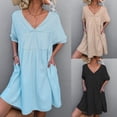 thumbnail image 1 of Gspmoly Robes Grande Taille pour Femmes Rondes, Mode Été Poches Col en V Solide Ample Manches Courtes Robe Cocktail jusqu'à 70 % de Réduction, 1 of 8
