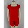 thumbnail image 4 of Aellinatey Womens 2 Piece Set Plain Square Neck Ruffle Sleeve Top Short Sets For Women, 4 of 10