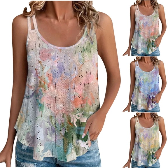 Ahuyic Womens Sleeveless Top,Tank Tops for Women,Womens Summer Loose Casual Fashion Print Crew Neck Tank Top