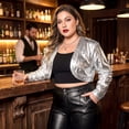 thumbnail image 2 of Agnes Orinda Women's Plus Size Sparkly Metallic Shrug Long Sleeve Open Front Party Cropped Bolero Jackets 2X Silver, 2 of 8