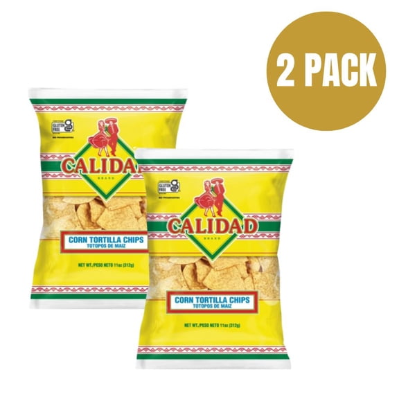 Calidad Yellow Corn Tortilla Chips, 11 oz Bag (Pack of 2) - Authentic Mexican Style Crunchy Corn Tortilla Chips, Gluten-Free Party Snacks, 0g Trans Fat