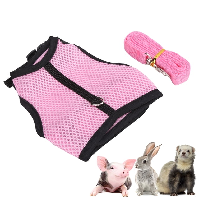 With Pet Pink Mesh Traction Harness Chest Back with Leash for Rabbit Guinea Pig Pet Supply