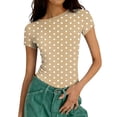 thumbnail image 4 of Women’s polka Dot tees Slim Groove Strip Short Sleeve Tops Summer Round Neck Pullover T-Shirt, 4 of 6