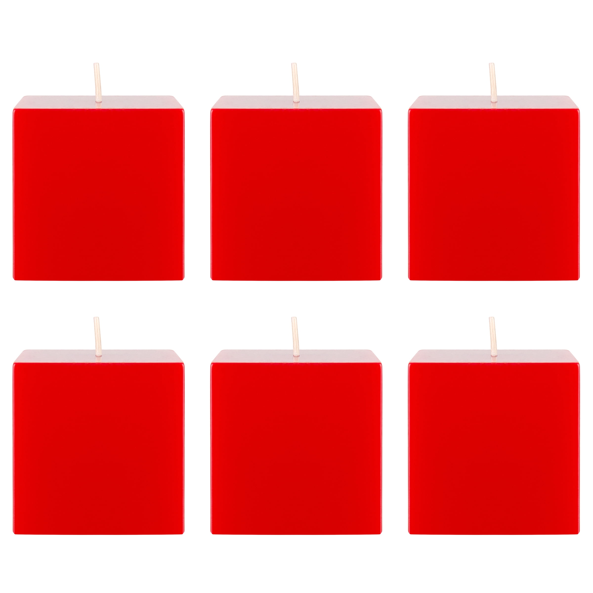 Mega Candles 6 pcs Unscented Red Square Pillar Candle, Hand Poured