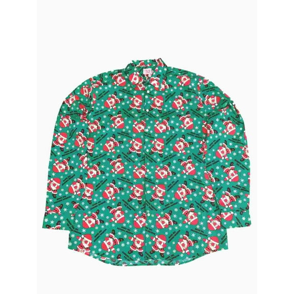 Mens Green Santa Claus Dabbing Dab Dance Christmas Long Sleeve Button Shirt LT