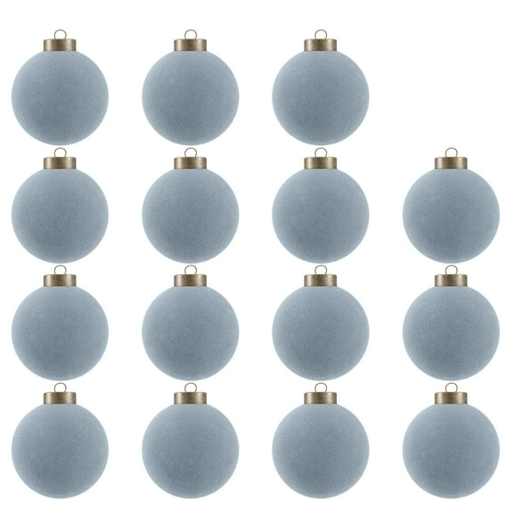 YIKA 15 Pcs Velvet Christmas Balls Flocked Christmas Tree Ornaments Plastic Balls Xmas Decorative Hanging Ornaments Christmas Tree Decoration Blue