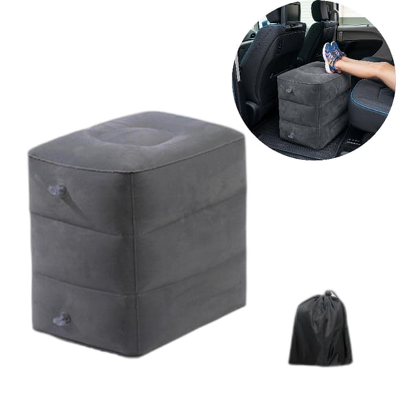 Inflatable Travel Foot Rest for Plane and Car - Portable Leg Support Pillow with Carry Strap, Gray