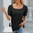 thumbnail image 2 of Jalioing Tunic Top for Women Ruffled Short Sleeved Blouse Solid Color Square Neck Cinch Waist T-Shirt (Large, Black), 2 of 5