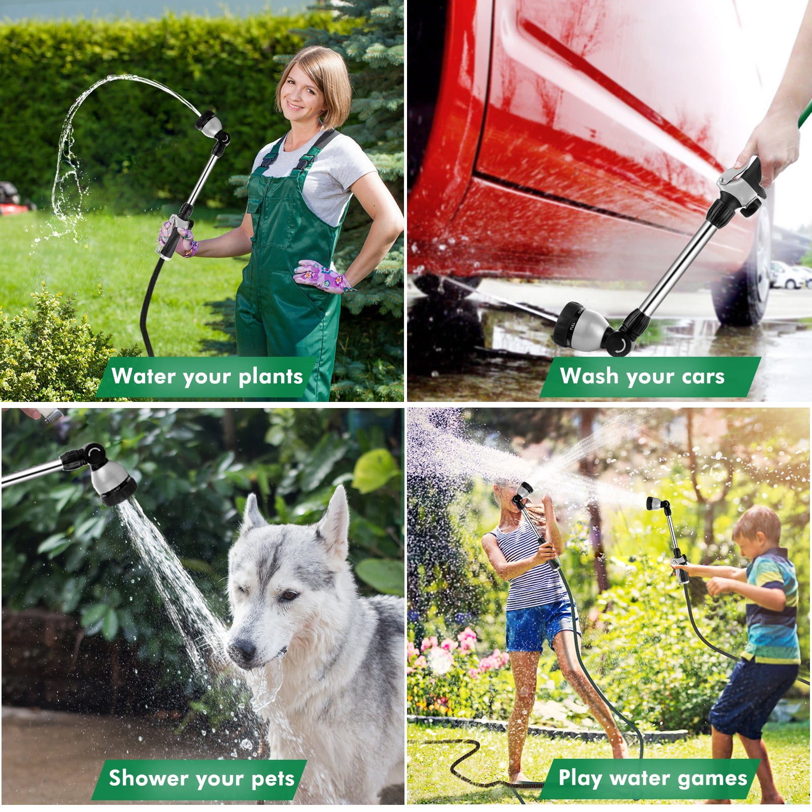 Restmo Metal Watering Wand, Heavy Duty Garden Hose Wand with 180° Swivel Head, 16'' Nozzle, 7 Spray Patterns, Black
