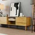 thumbnail image 5 of Paproos TV Stand for 70 inch TV, Mid Century TV Cabinet with 3 Doors, TV Console Table with Storage Cabinets, Media Console Table Entertainment Center with Open Shelve for Living Room, Office, Oak, 5 of 7