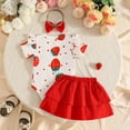 thumbnail image 6 of Tiijoy Baby Girls Outfits Cute Strawberry Ruffle Short Sleeve Romper Skirt Headband Set, 6 of 8