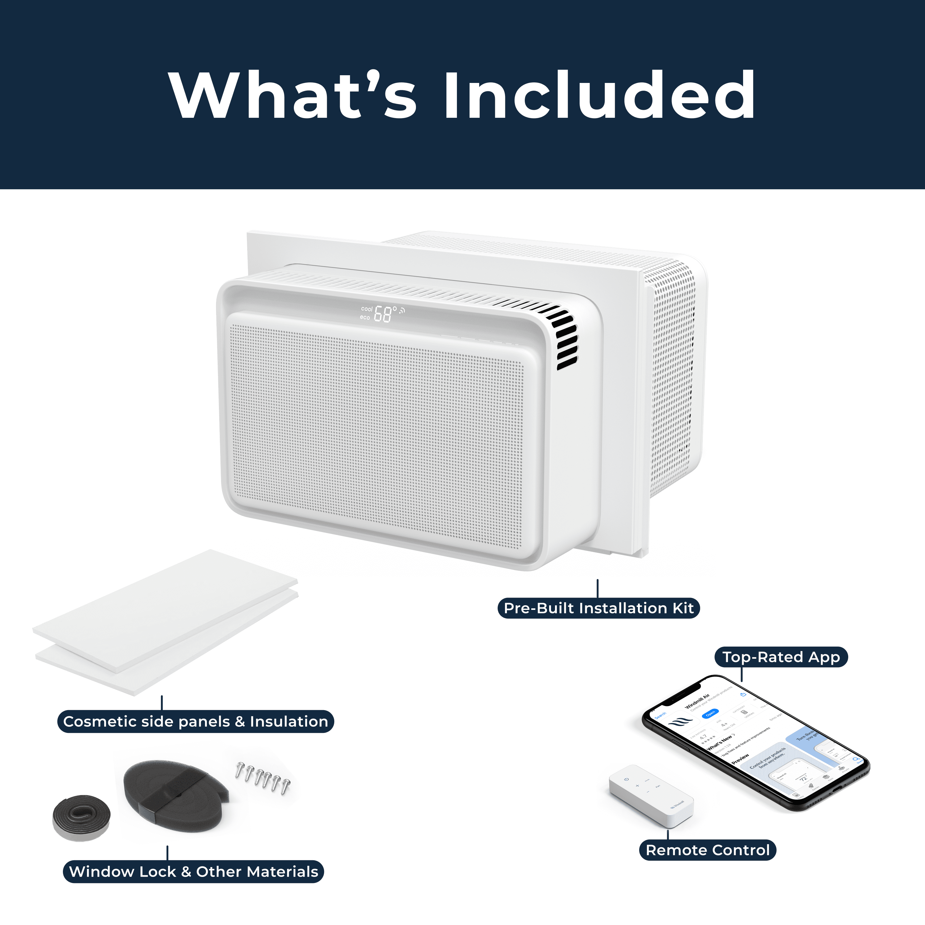 Windmill 8,000 BTU Inverter Window Air Conditioner with WhisperTech - Ultra-Quiet & Smart, Cools up to 350 Sq. Ft. - #1 Easy Install, App/Wi-Fi, Voice-Enabled, Remote Control, Energy Star