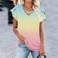 thumbnail image 2 of SROBPTY Womens Summer Tunic Tops, Casual T Shirts for Women, Womens Casual V Neck Short Sleeve Loose T Shirt Blouse Tops Light Blue,L, 2 of 5