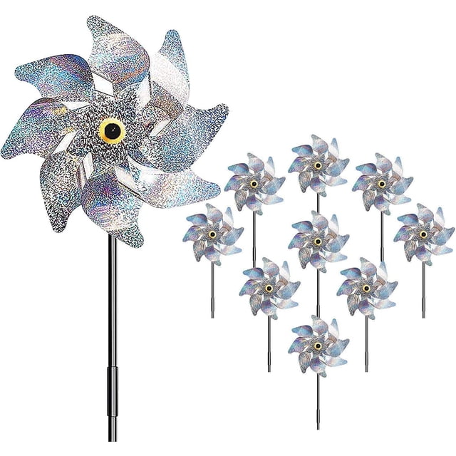 Decoración de césped para jardín brillante, molinetes reflectantes para destellos de luz brillantes que ahuyentan a los pájaros, 10 piezas de molinetes irrompibles y resistentes a la intemperie para