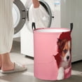 thumbnail image 5 of Sikiie Puppy Peeking Through Pink Print Round Dirty Clothes Basket, Waterproof Standing Foldable Storage Basket, for Laundry Room, Bedroom, Bathroom Storage-Medium, 5 of 6