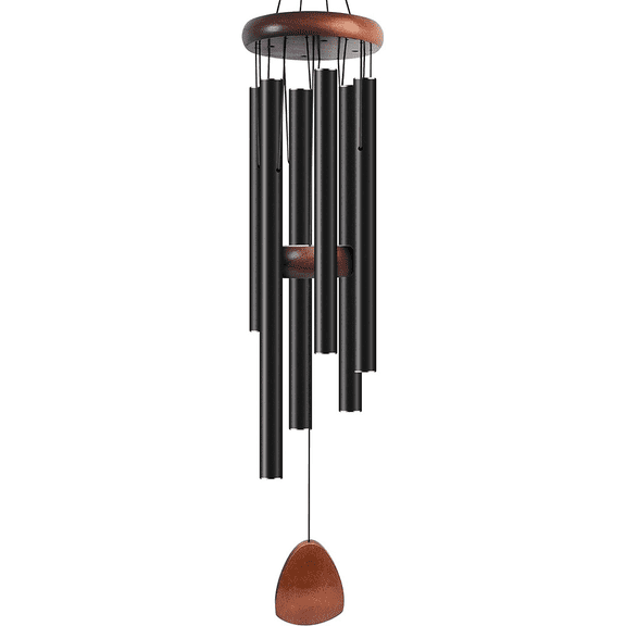 32 in / 81 cm Wind Chimes, Aluminum Wind Chimes with 6 Tubes, Retro Black Windchimes Outdoors for Home Decor, Aluminum and Wood Construction, Tuned Relaxing Soothing Melody