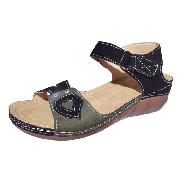 Bmisegm Ladies Summer Retro Love Colour Blocking Thick Bottom Large Size Slope Heel Sandals Sandals Women Summer Black 7.5