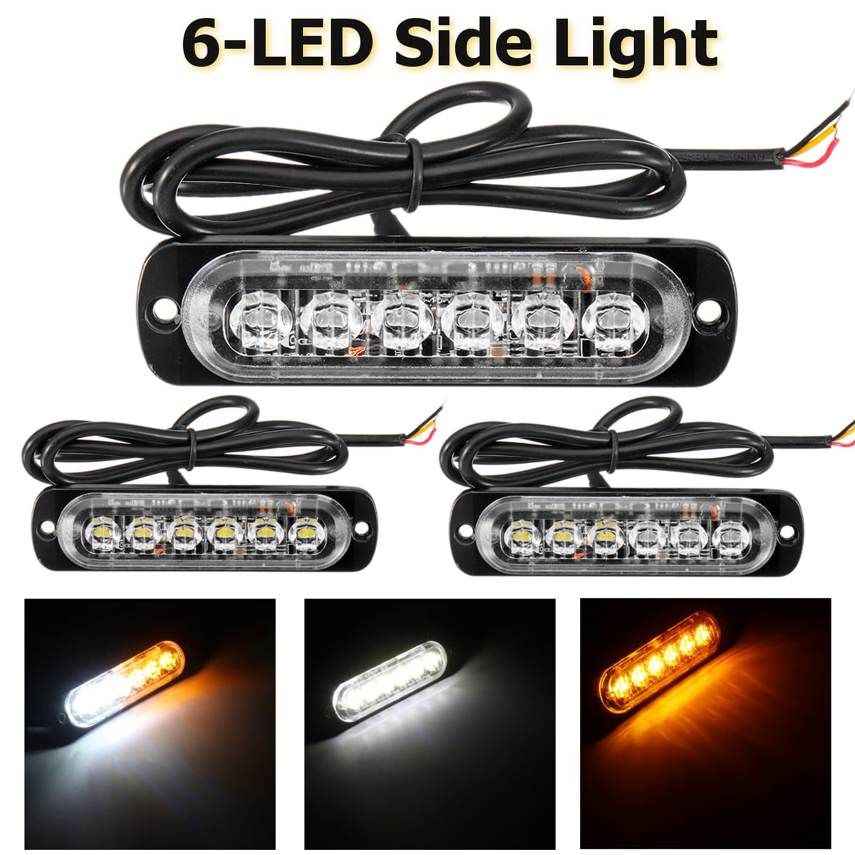 4X Amber 6 LED Car Truck Emergency Beacon Hazard Warning Flash Strobe Light Bar 
