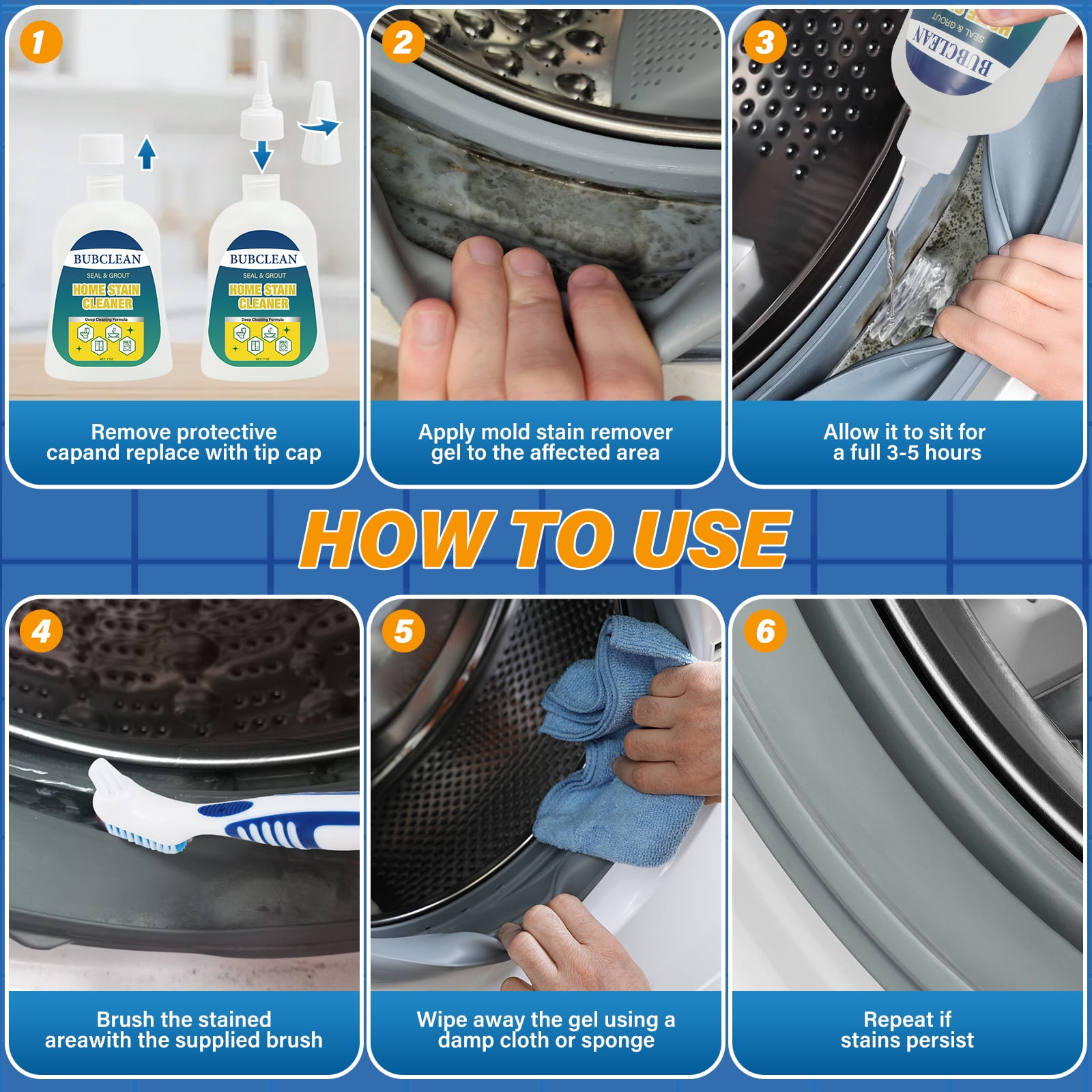 Bubclean Home Remover Gel, Washing Machine Cleaner for Washing Machine Seal, Front Load Washer, Refrigerator Strips, Tile, Home Kitchen Sinks, Toilet, Bathroom-7 FL Oz