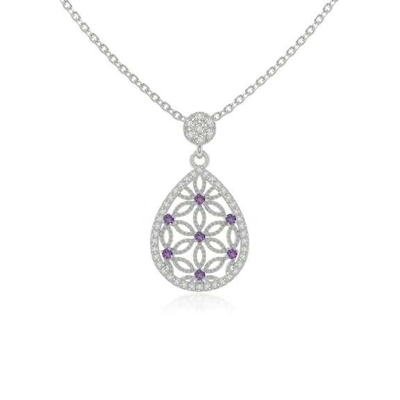 Natural Amethyst with Moissanite Designer Pear Pendant Necklaces for Women in Sterling Silver,February Birthstone Jewelry Gifts for Her Birthday,Wedding Anniversary,Mothers Day,Christmas,Valentines