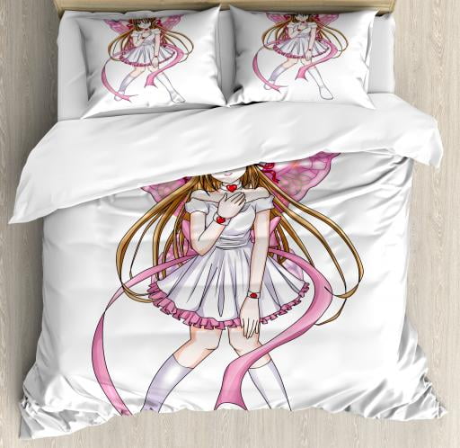 Anime Queen Size Duvet Cover Set Cartoon Illustration Of A Pixie