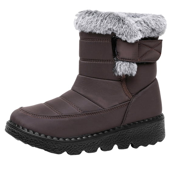 EKVAHL Women's Zipper Winter Snow Boots, Faux Faux Fur Collar Booties, Non‑Slip Wide Width Warm Walking Boots for Outdoor Cold Days Brown