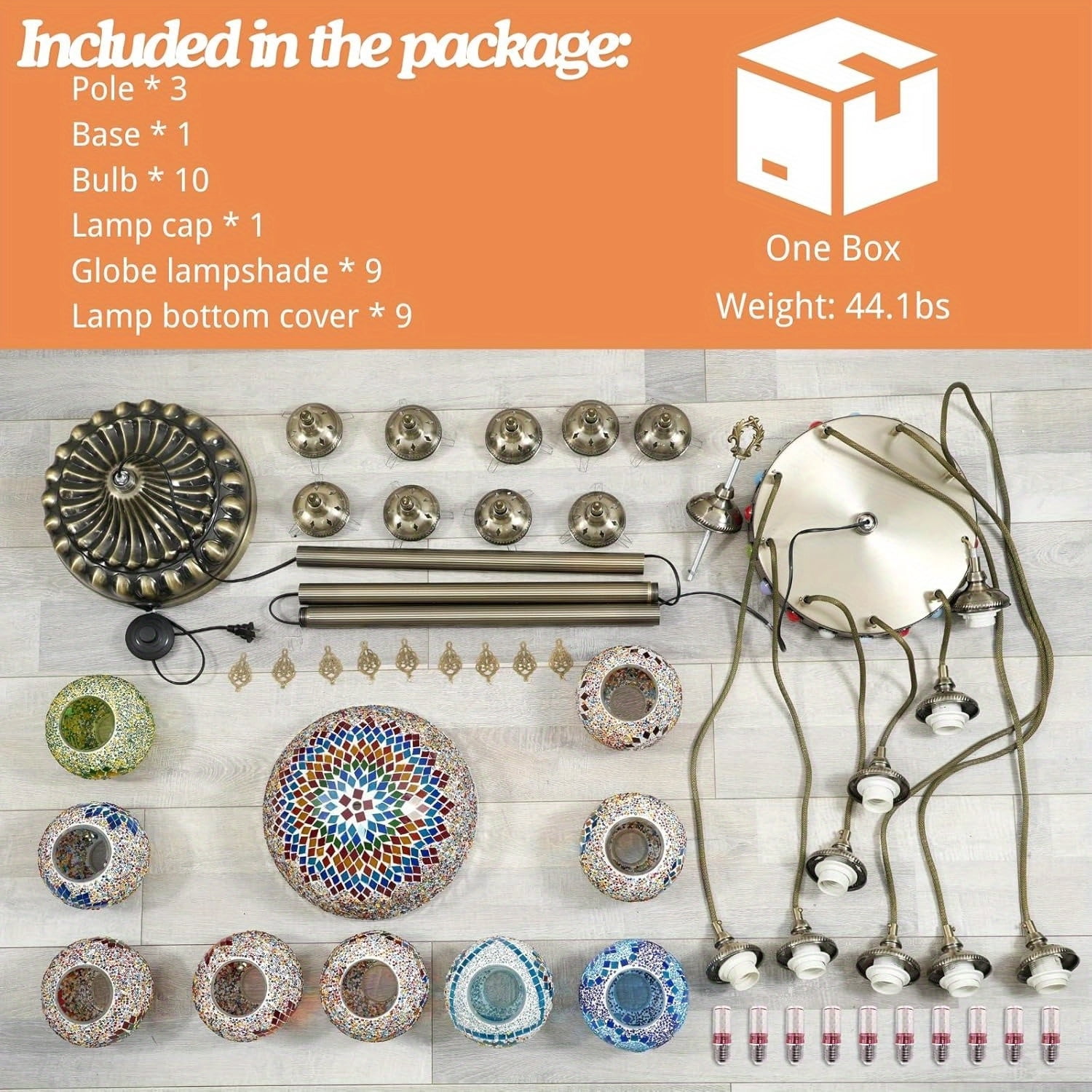 Turkish Mosaic Floor Lamp with Improved Lampshade and 9 Spheres, up to 77 inches, perfect for creating an artistic and gorgeous atmosphere