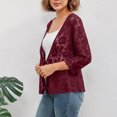thumbnail image 5 of Lace Cardigan for Women 3/4 Sleeve Open Front Lightweight Crochet Shrug Bolero Open Dressy Casual Summer Cover Up Sweater Wine M, 5 of 5