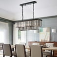 thumbnail image 5 of HOOMEDELIER Contemporary Rectangular Chandelier, Black Metal Frame with Smoke Grey Crystal, Indoor Adjustable Hanging Pendant Light Fixture ,6 Light, 5 of 7