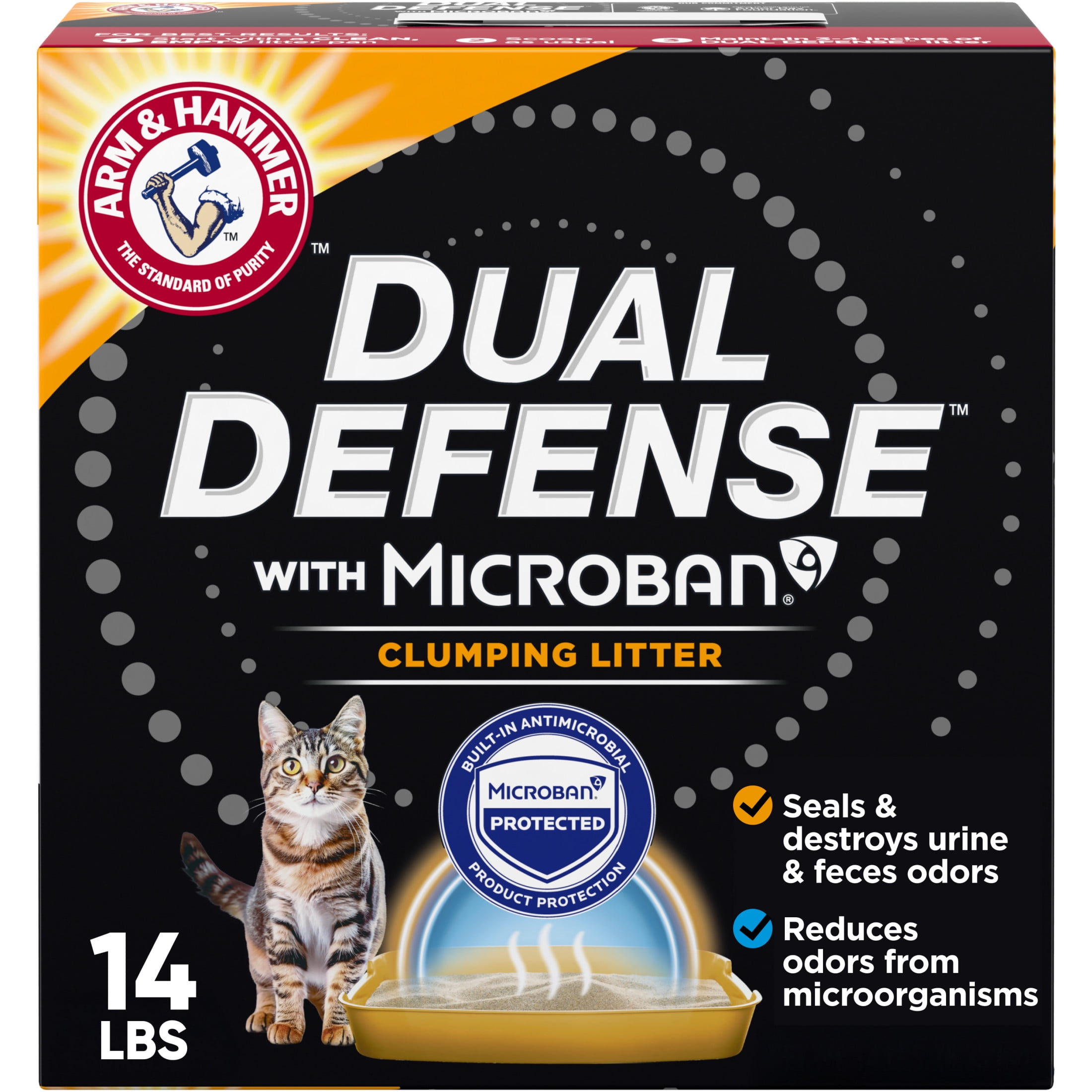 (2 pack) ARM & HAMMER Dual Defense with Microban Clumping Cat Litter for Multi-Cat Households, 14 lbs