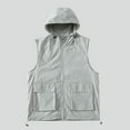 thumbnail image 2 of QATAINLAV Mens Sleeveless Golf Vest Lightweight Loose Hooded Cargo Jackets Summer Zip Up Softshell Windproof Outerwear with Pockets, Gray, M, 2 of 10