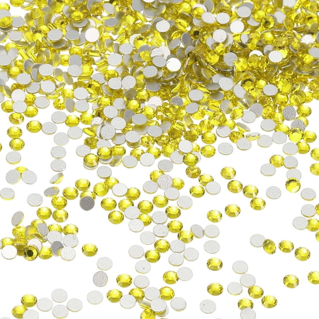 Uxcell Piedras de cristal planas redondas, gemas de vidrio de fondo plano para manualidades, ropa, decoración de arte de uñas Amarillo Limón SS3