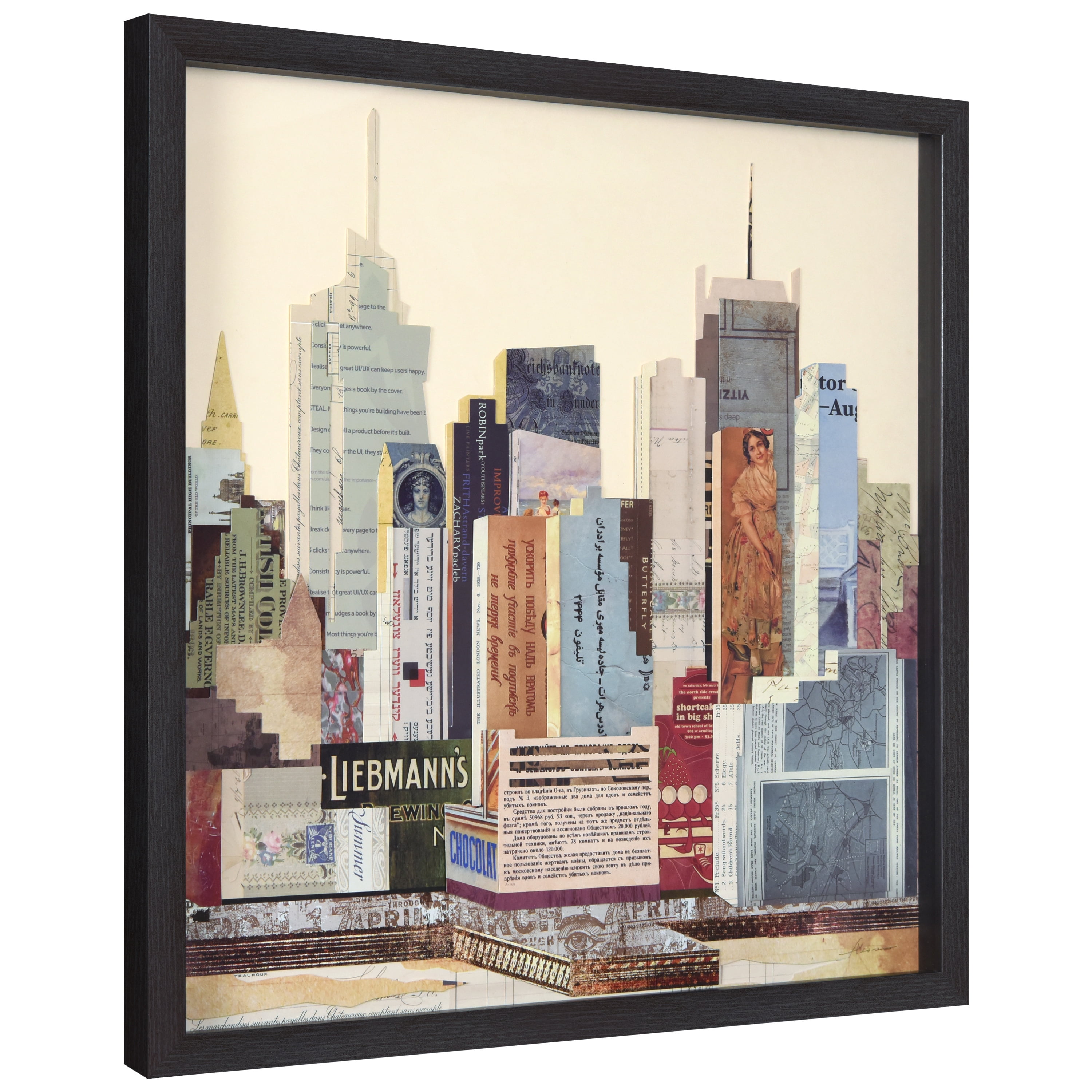 Empire Art Direct New York City Skyline B Dimensional Collage Framed Graphic Art Under Glass Wall Art, 25" x 25" x 1.4", Ready to Hang