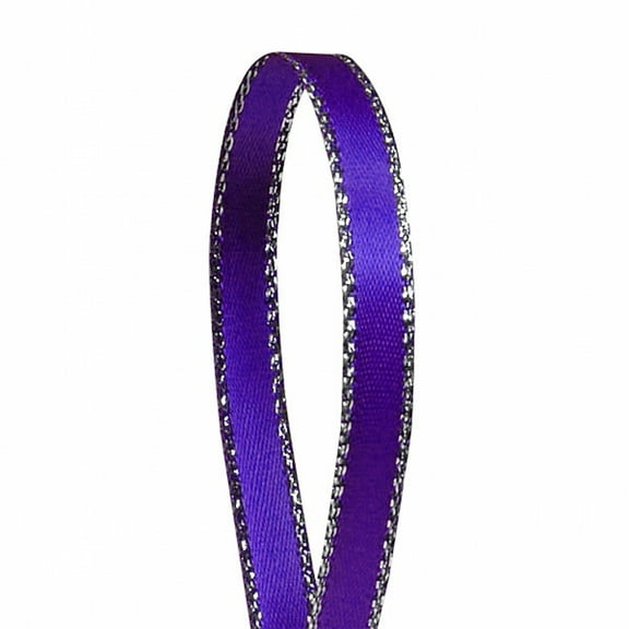 Purple Solid Color 3/8-Inch Silver Edge Ribbon, 50-Yards