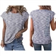 thumbnail image 2 of Blusas de Verano para Mujer, Informales, de Cuello Redondo, de Punto Gofre, con Mangas , Blusas Holgadas. Púrpura L, 2 of 6