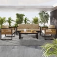 thumbnail image 5 of 4-Piece Outdoor Furniture Set, Large Metal Patio Conversation Set with Cushion & Acacia Wood Tabletop, Brown, 5 of 9