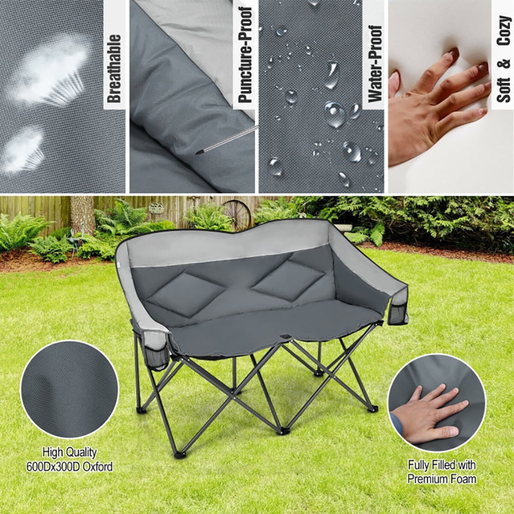 Aimee Lii Folding Camping Chair with Bags and Padded Backrest, Heavy Duty Extra Wide Folding Chair, Gray