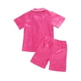 thumbnail image 6 of Cjfdfy Toddler Baby Girl Boy Silk Stain Pajamas Set Kids Girls Boys PJS Set Sleepwear Summer Fall Clothes Solid Short Sleeve Button Down Shirt with Shorts Set Loungewear Homewear 1-7Y, 6 of 8