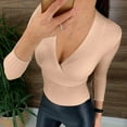 thumbnail image 2 of Fsqjgq Sweaters for Women Trendy Lightweight Slim Bodycon Deep V Neck Pullover Comfy Ribbed Knit Casual Top, M, 2 of 5