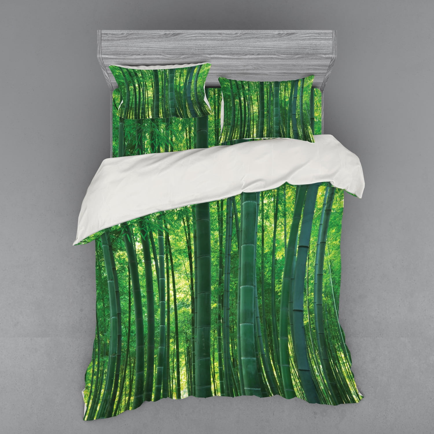 Bamboo Duvet Cover Set, Oriental Exotic Bamboo Trees in the Rainforest
