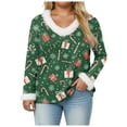thumbnail image 6 of larppty Merry Christmas Sweaters for Women Faux Fur Trim V Neck Pullover Sweatshirts Graphic Xmas Long Sleeve Holiday Costume (Green, 3XL), 6 of 8