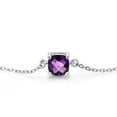 thumbnail image 3 of Gem Stone King 925 Sterling Silver Purple Amethyst Solitaire Bracelet for Women (0.70 Cttw, Cushion Checkerboard Cut 6MM), 3 of 5
