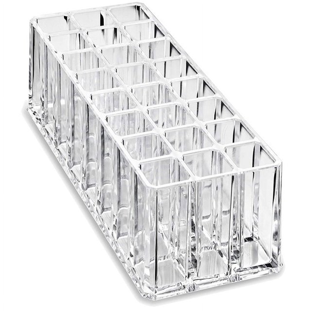 Organizador de brillo de labios acrílico, soporte para lápiz labial, 24 ranuras, maquillaje, brillo de labios, almacenamiento de pinceles