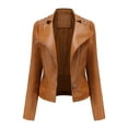 thumbnail image 1 of WEIYLL Womens Fleece Jackets Leather Motorcycle Short Lightweight Pleather Crop Coffee Fall Tops Size 2XL, 1 of 8