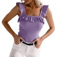 thumbnail image 4 of Camisola sin mangas con volantes para mujer, camisola de cuello cuadrado, camisola de punto de Color sólido Adepaton BST3013535-2, 4 of 6