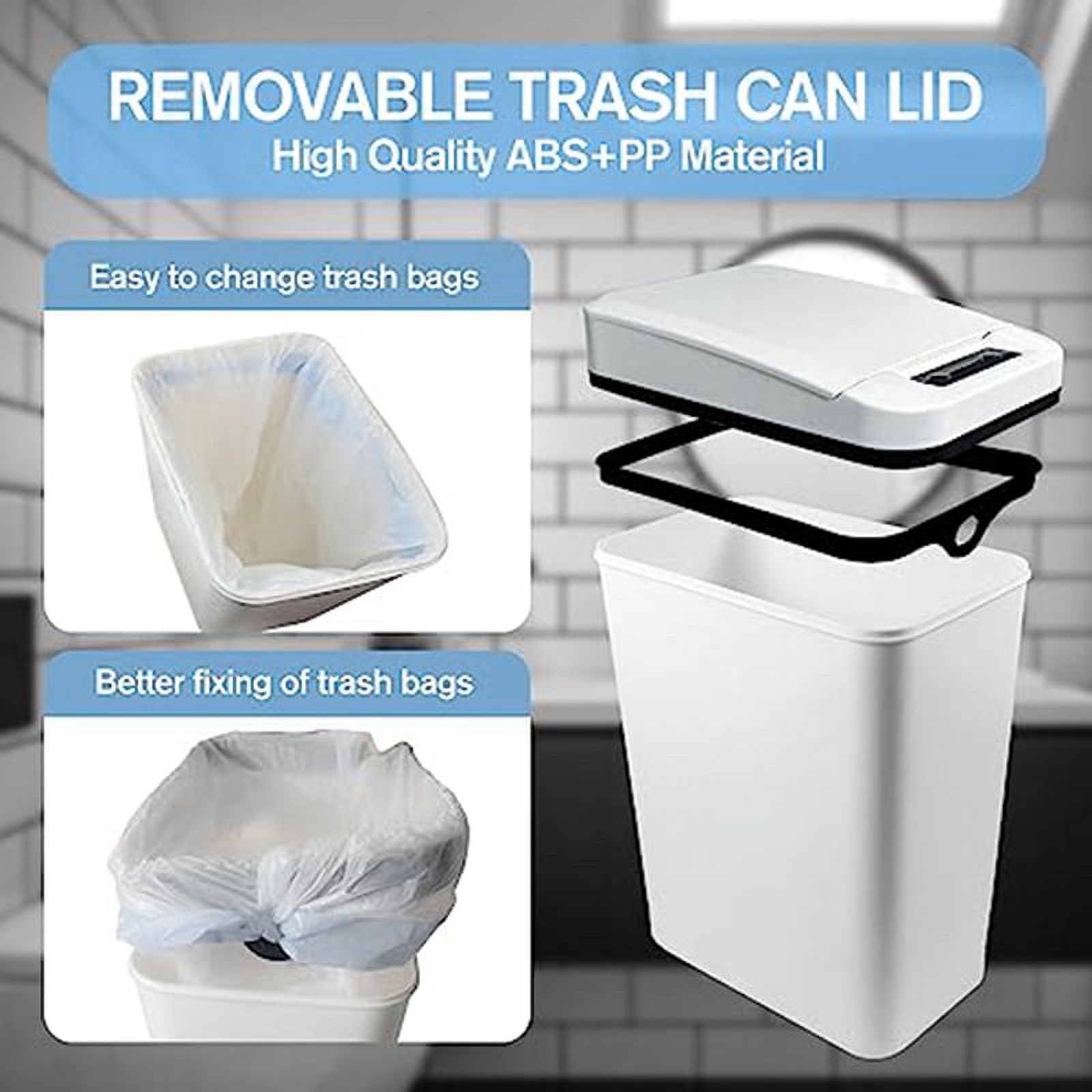 Automatic Touchless Bathroom Trash Can with Lid White Slim Narrow Plastic Smart Motion Sensor Covered Garbage Can
