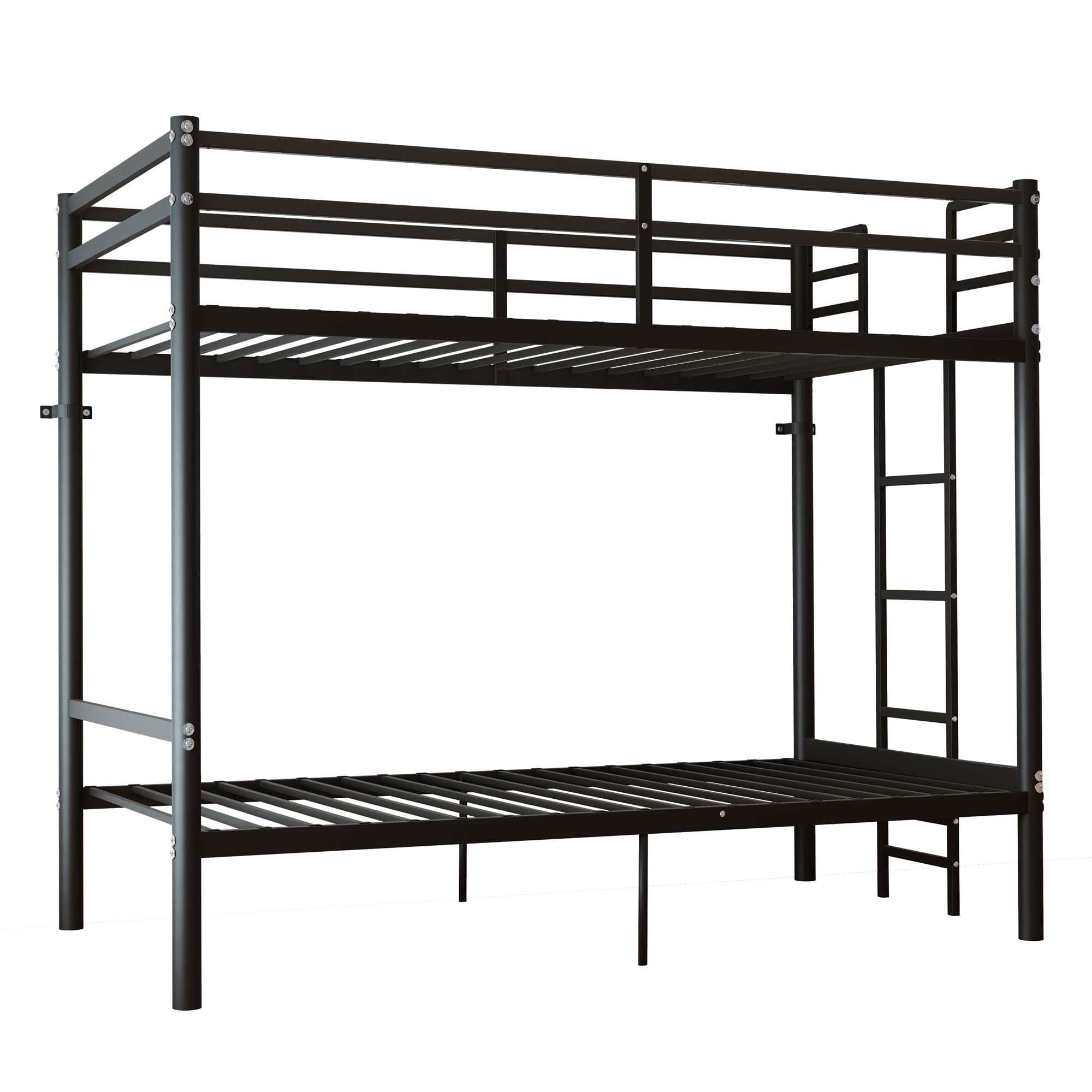 MAYEERTY Twin Over Twin Metal Bunk Bed, Heavy Duty 400 lbs Capacity Frame with Guardrail, Separable for Kids Adults Dorm, Black